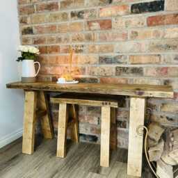 Rustic Wooden Bench Farmhouse Cottage Style, Reclaimed Wood, Milking Chair - thumbnail 3