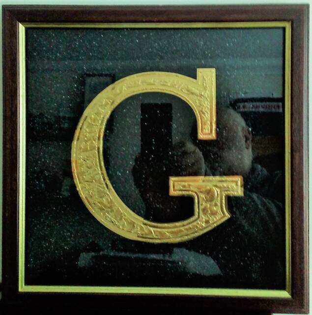 Gilded Glue Chipped Initial, Raised Mount Against A Black Smalt Backgroud - image 1