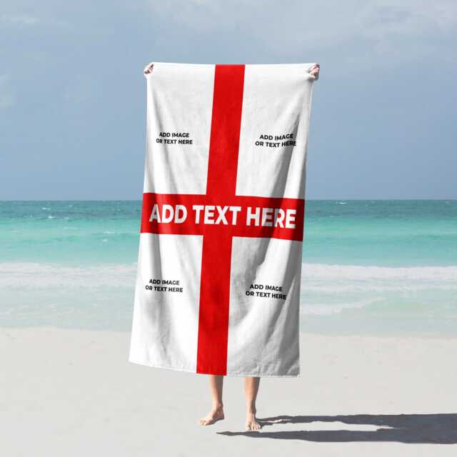 Personalised Photos England Flag Bath Beach Towel Three Lions Football Supporter St Georges Cross Sport Fan Holiday Gift Present For Him Her - image 1