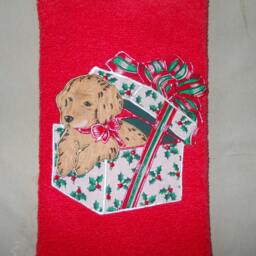 Christmas Hand Towel Bathroom Or Kitchen Present Puppy On Red - thumbnail 3