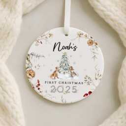Personalised Baby's First Christmas Ornament, 1st Decoration, New Baby Gift, Bauble, Woodland - thumbnail 3