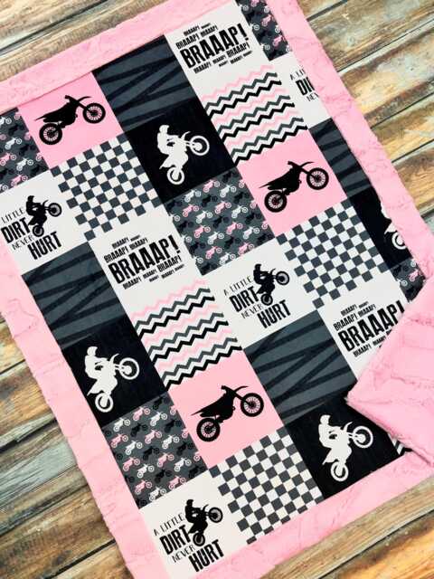 Personalized Motocross Minky Blanket - Faux Patchwork Motorcycle Dirt Bike Baby Motox - image 1