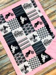 Personalized Motocross Minky Blanket - Faux Patchwork Motorcycle Dirt Bike Baby Motox - thumbnail 1