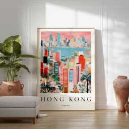 Hong Kong Skyline Poster China Travel Art, Asia Wall Decor - thumbnail 2