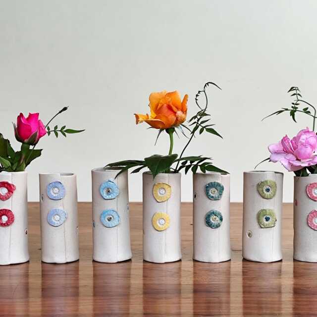 Handmade Ceramic Bud Vase Colorful Stoneware Single Stem Decor - image 1