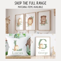 Personalised Safari Giraffe Print, Sage Green Nursery Decor, Jungle Boys Animal Bedroom, Cute Prints, Wall Art Boy - thumbnail 2
