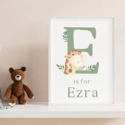 Personalised Safari Giraffe Print, Sage Green Nursery Decor, Jungle Boys Animal Bedroom, Cute Prints, Wall Art Boy - thumbnail 3