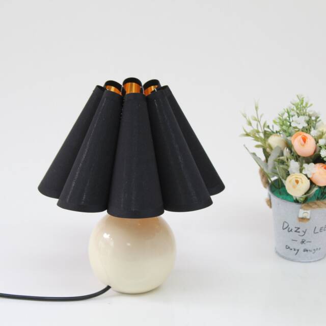 Handmade Black Pleated Fabric Table Lamp With Ceramic Base-15# - image 1