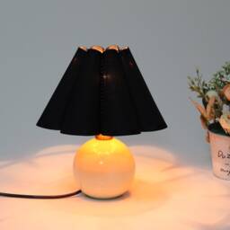 Handmade Black Pleated Fabric Table Lamp With Ceramic Base-15# - thumbnail 4