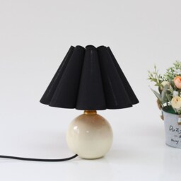 Handmade Black Pleated Fabric Table Lamp With Ceramic Base-15# - thumbnail 3