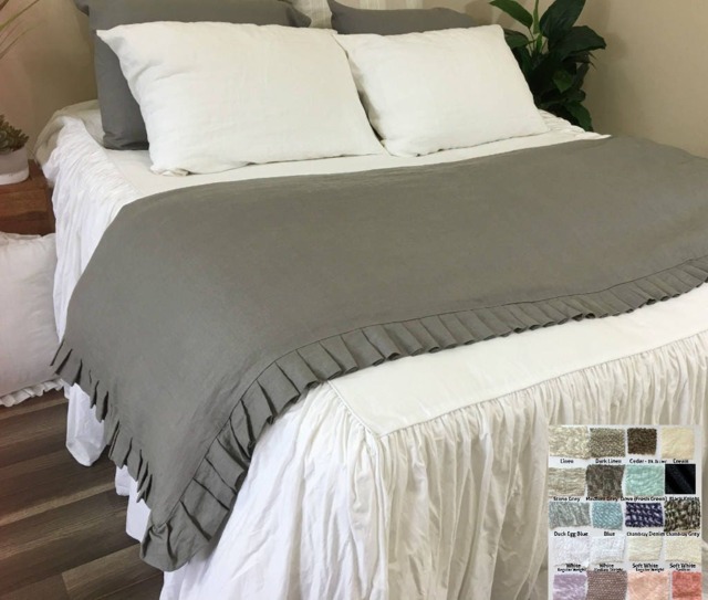 Linen Duvet Cover With Pleated Ruffles All The Way Around, 40+ Colors, Exquisite Stunning - image 1