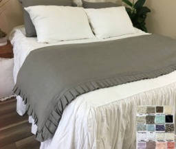 Linen Duvet Cover With Pleated Ruffles All The Way Around, 40+ Colors, Exquisite Stunning - thumbnail 1