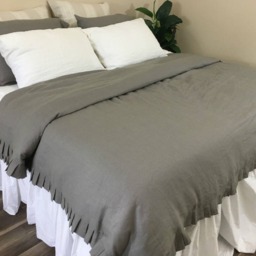 Linen Duvet Cover With Pleated Ruffles All The Way Around, 40+ Colors, Exquisite Stunning - thumbnail 3