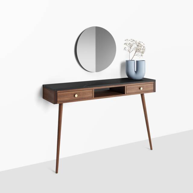 Walnut Console Table With Marble Top, Mid Century Modern Entryway - image 1