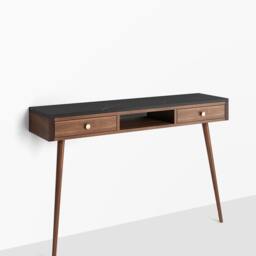 Walnut Console Table With Marble Top, Mid Century Modern Entryway - thumbnail 2