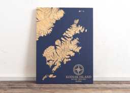 Kodiak Island, Alaska Map - Engraved Wood Coastal Art Sign, Beach House Decor Wall Hanging, Nautical Print, Unique Personalized Family Gift - thumbnail 1