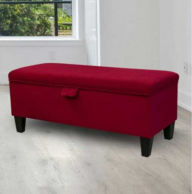 Notting Hill Plain Wine Velvet Fabric Storage Bench Ottoman - Bespoke British Made - image 1