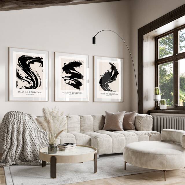 Neutral Abstract Art Prints, Modern Art, Brush Strokes, Wall , Set Of 3 A5, A4, A3 A3+ A2 Sizes, Fast Delivery - image 1