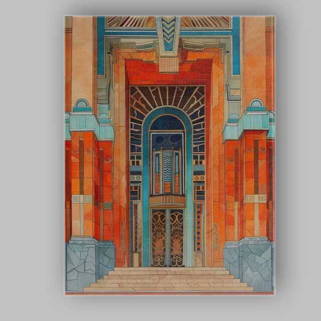 Art Deco Geometric Entrance Architectural Facade Illustration Canvas Wall Print Decor Picture Ready To Hang - image 1