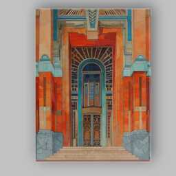 Art Deco Geometric Entrance Architectural Facade Illustration Canvas Wall Print Decor Picture Ready To Hang - thumbnail 1
