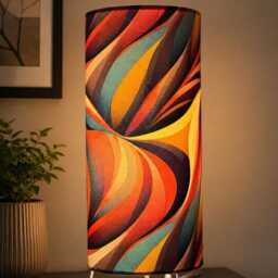 Handmade By Order Luxury Abstract Wave Pattern Multicoloured On Velvet Tall Table Lamp With Holder & Wire - thumbnail 2