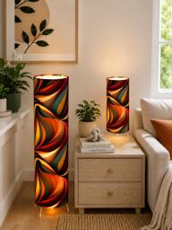 Handmade By Order Luxury Abstract Wave Pattern Multicoloured On Velvet Tall Table Lamp With Holder & Wire