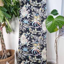 Kantha Stitch Pure Cotton Reversible Bed/Sofa Throw King Size - Tropical Animal Bird Handprinted Dohar Indian Blankets Black Paradise - thumbnail 3