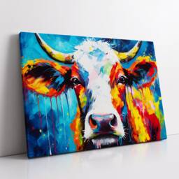 Colorful Cow Wild Animal Abstract Oil Painting Paint Splatter Style Wall Art Framed Canvas Poster Print Home Living Room Decor Fun Gift - thumbnail 2