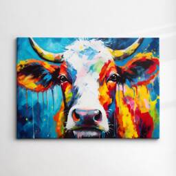 Colorful Cow Wild Animal Abstract Oil Painting Paint Splatter Style Wall Art Framed Canvas Poster Print Home Living Room Decor Fun Gift - thumbnail 3