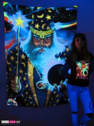 Merlin Uv Black Light Fluorescent Glow Psychedelic Art Backdrop Tapestry Wall Hanging Home Club Trance Party Festival Deco Dark Magus Warloc - thumbnail 1