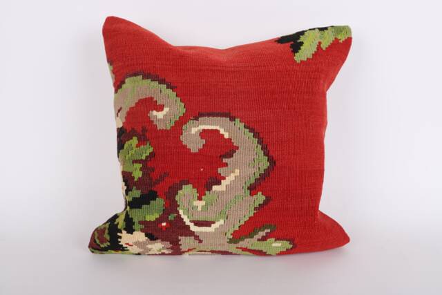 Handwoven Kilim Pillow Cover Vintage Turkish Wool Lumbar Sham - 16x16 - image 1