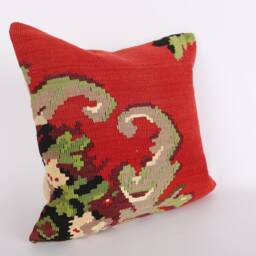 Handwoven Kilim Pillow Cover Vintage Turkish Wool Lumbar Sham - 16x16 - thumbnail 2