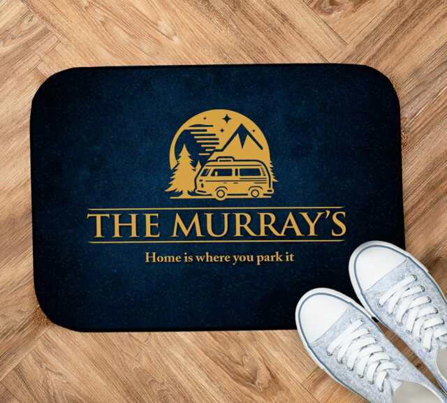 Personalised Motorhome Mat - Campervan Door Mat Blue Grunge 44cm X 32cm Ps950 - image 1