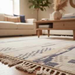 Handmade Moroccan Wool Rug Modern Berber Kilim, Cream & Gray - thumbnail 3