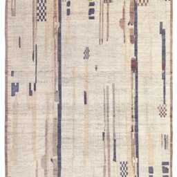 Handmade Moroccan Wool Rug Modern Berber Kilim, Cream & Gray - thumbnail 2