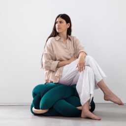 Dark Green Petrol Velvet Knot Ottoman, Floor Cushion Pouf, Large Pillow, Extra Seating, Statement Furniture - thumbnail 2