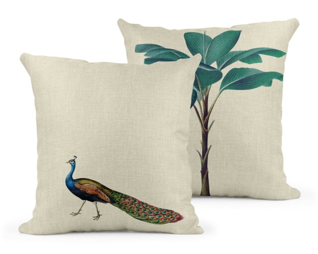 Darwin's Menagerie Strutting Peacock Cushion - Decorative Throw Pillow Mustard & Gray
