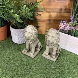 stone Garden Pair Of Small Proud Lion Ornaments - thumbnail 4