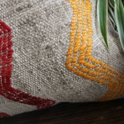 40cm - 16Inch Handwoven Kilim Pillow Cover - Orange Red Yellow Motifs On Grey Background 1 - thumbnail 3