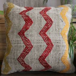 40cm - 16Inch Handwoven Kilim Pillow Cover - Orange Red Yellow Motifs On Grey Background 1 - thumbnail 2