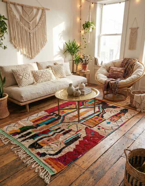 Handwoven Boujaad Rug, Colorful Moroccan Berber Wool Carpet, Boho Design - image 1
