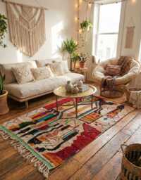 Handwoven Boujaad Rug, Colorful Moroccan Berber Wool Carpet, Boho Design - thumbnail 1
