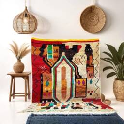 Handwoven Boujaad Rug, Colorful Moroccan Berber Wool Carpet, Boho Design - thumbnail 2