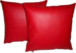 "2 Red Faux Leather Classic Cushion Covers 16"" 18"" 20" - thumbnail 1