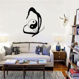 Wall Vinyl Decal Butterfly Wings Yin Yang Symbols Of Perfect Balance Abstract Modern Home Decor - #1098Di - thumbnail 3