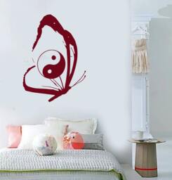Wall Vinyl Decal Butterfly Wings Yin Yang Symbols Of Perfect Balance Abstract Modern Home Decor - #1098Di - thumbnail 1