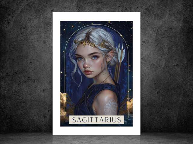 Sagittarius Zodiac Tarot Print - Astrology Poster Celestial Wall Art Mystical Horoscope Decor Gift A5 A4 A3 Framed Or Unframed - image 1