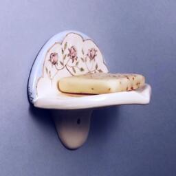 Handmade Ceramic Wall Soap Dish Pink Delft Roses, Retro Bathroom Decor - thumbnail 3