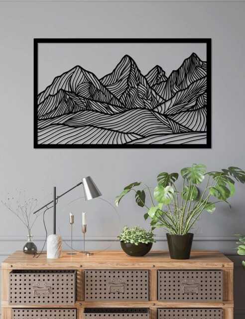 Mountain Range Geometric Wooden Wall Art Available in Black, Oak Or Walnut - image 1
