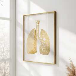 Gold Foil Lungs Print Vintage Anatomy Art, Medical Office Decor - thumbnail 2